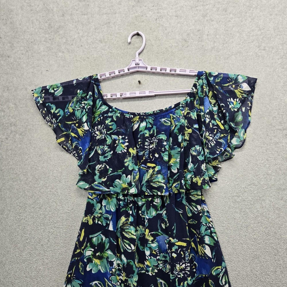 Donna Morgan Women Dress 4 Navy Floral Maxi Milkmaid Chiffon Cottagecore NWT - Picture 7 of 9